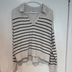 Old Navy Women's V-Neck Sweater - Cream and Black Stripes